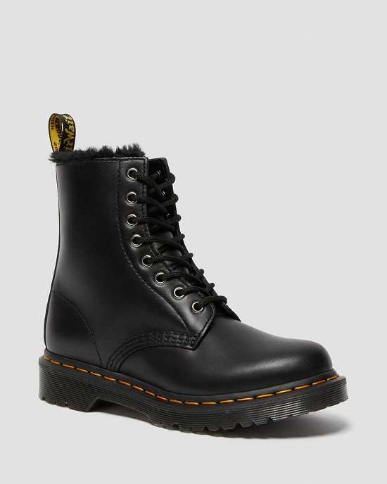 Botas Con Cordones Dr. Martens 1460 Serena Faux Fur Lined Mujer Negros MX-51426